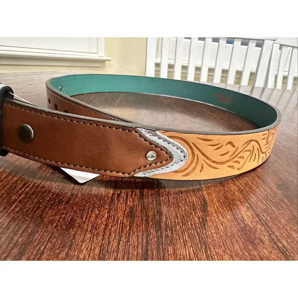 CatchFly Girls Teal and Brown Western Belt Size XL New